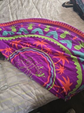 Leifet by Voi Round Beach Towel - Vibrant Purple with Neon Accents